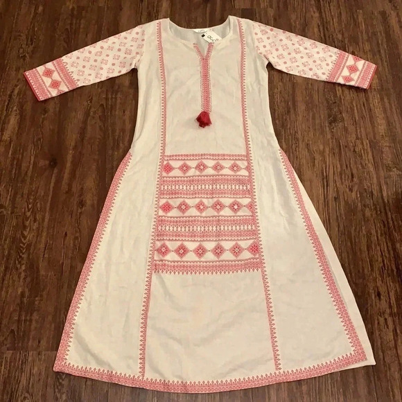 Aaboli Kaftan Calftan Dress Ivory, Pink - Picture 1 of 11